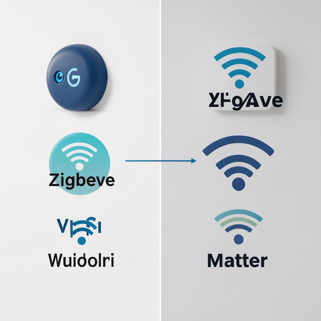 Infografika koja prikazuje razliku između Zigbee, Z-Wave, Wi-Fi i Matter protokola za pametne uređaje