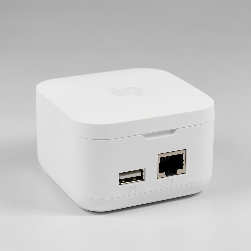 Aeotec Smart Home Hub kompaktni beli uređaj za SmartThings platformu sa Ethernet i USB priključcima