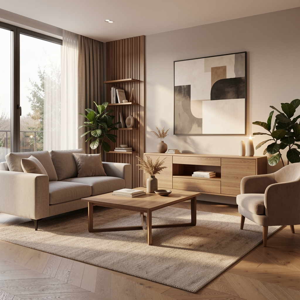 Philips Hue A19 sijalica instalirana u modernoj dnevnoj sobi sa toplim svetlom