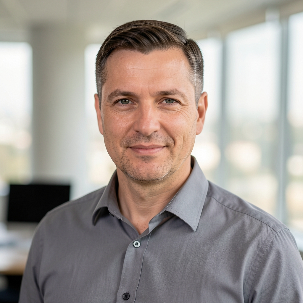 Nikola Savić, osnivač i CEO Smartixa – muškarac srednje dobi u sivoj košulji, profesionalna profilna fotografija u kancelarijskom ambijentu
